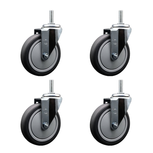 5 Inch Thermoplastic  Rubber Wheel Swivel 58 Inch Threaded Stem Caster Set Service Caster